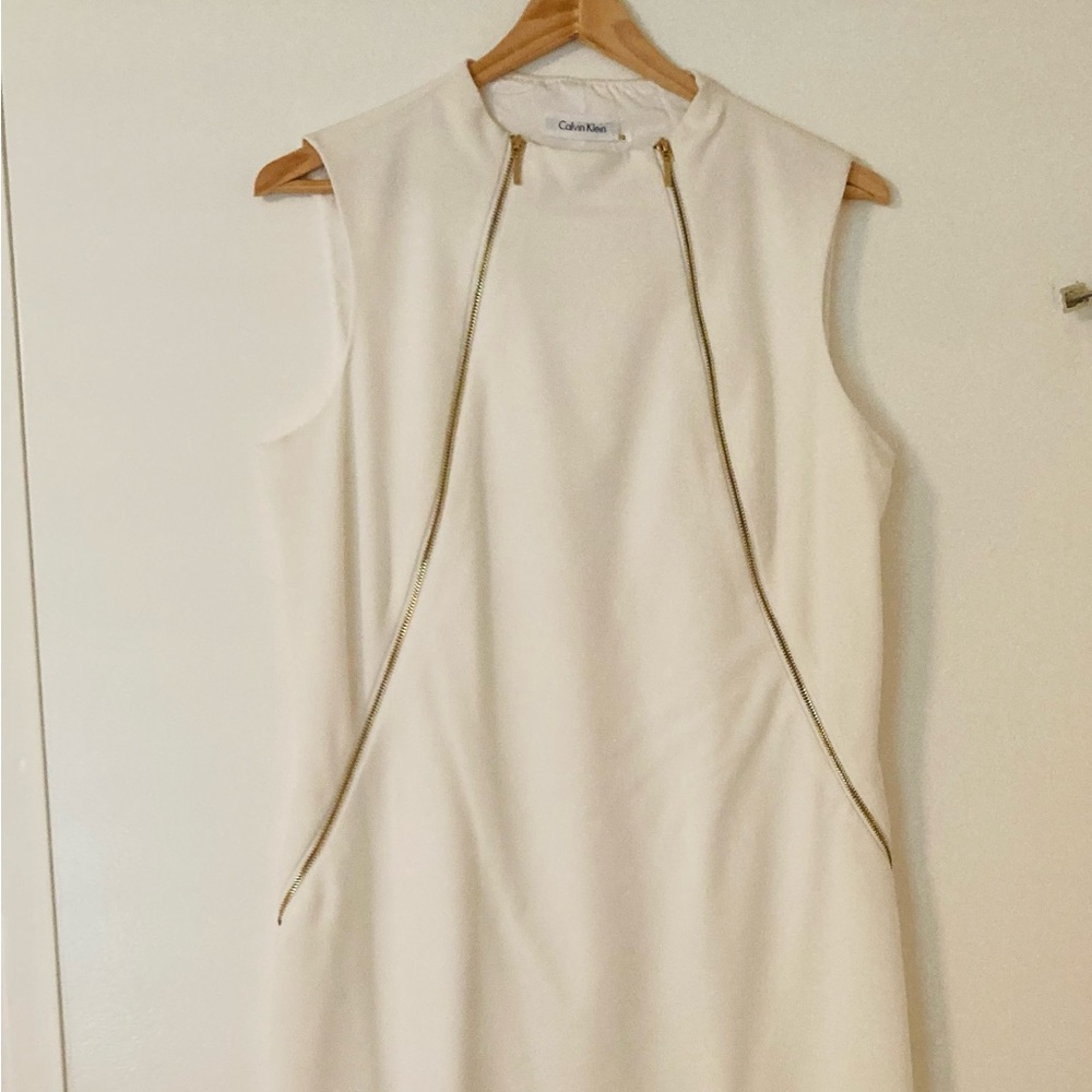 Calvin Klein off white zipper detail dress